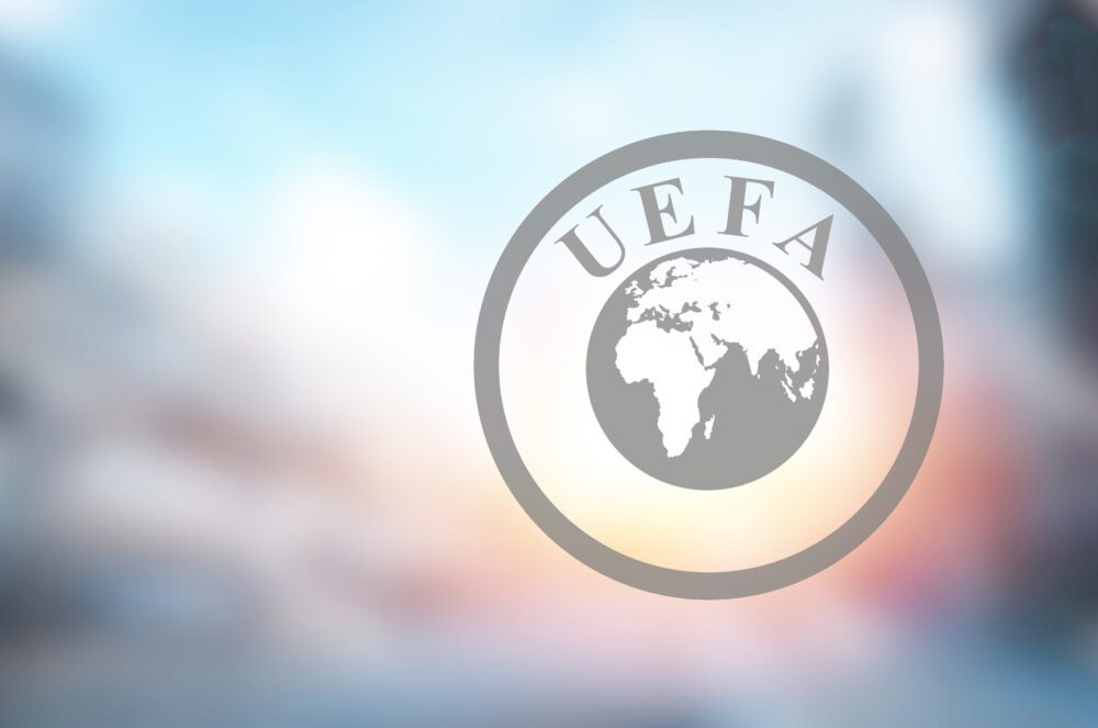 uefa,logo,at,the,organization s,headquarters,on,a,blur,background